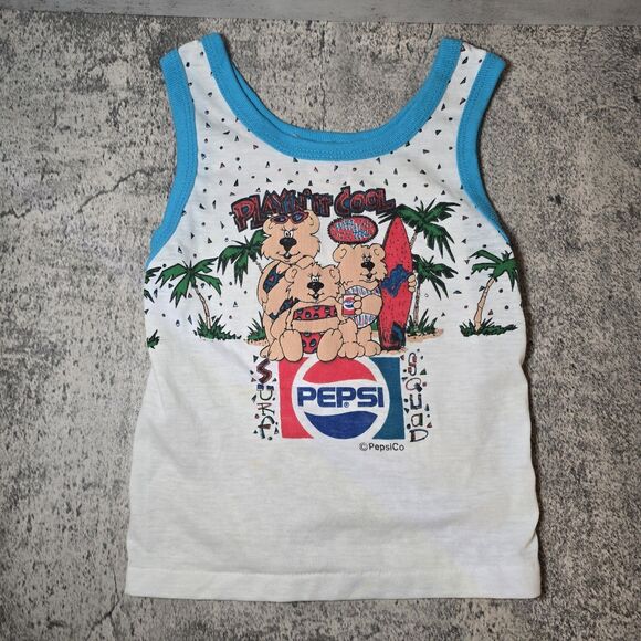 VTG 80’s Pepsi Cola Bears Surf Style White 4T Tank Top T Shirt By Pilgrim Rare - Picture 2 of 5
